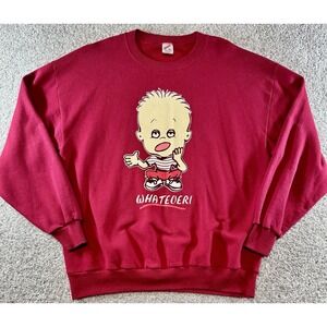 Vintage Jerzees Whatever Kid Logo Red Sweatshirt Size XL Big Head Cartoon 1980's